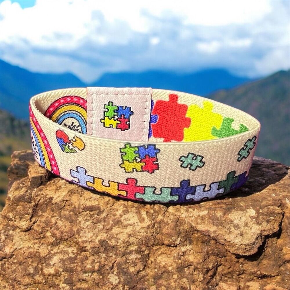 Autism Bright Puzzle Piece Elastic Wristband - Picture 5 of 11